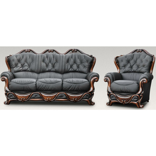 Illinois 3 Seater + Armchair Italian Leather Sofa Suite Settee Offer Black