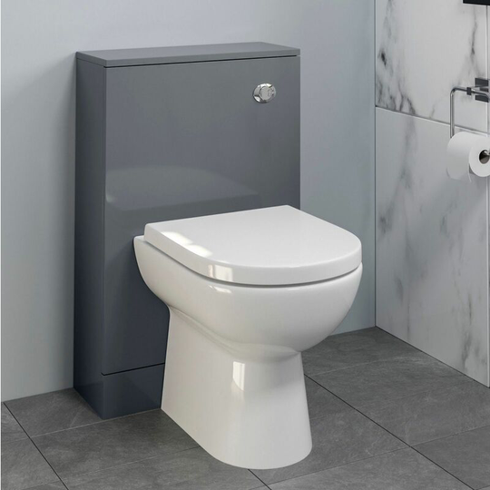 Aurora - Bathroom Toilet wc Concealed Cistern Pan Soft Close Gloss Grey 500mm