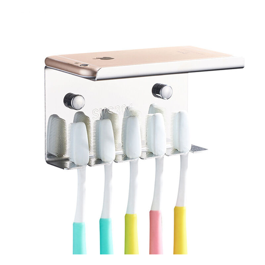Aluminum Electric Toothbrush Wall Mount - Self Adhesive - For Kids - Toothpaste Dispenser - For Bath, Shower, Bathroom