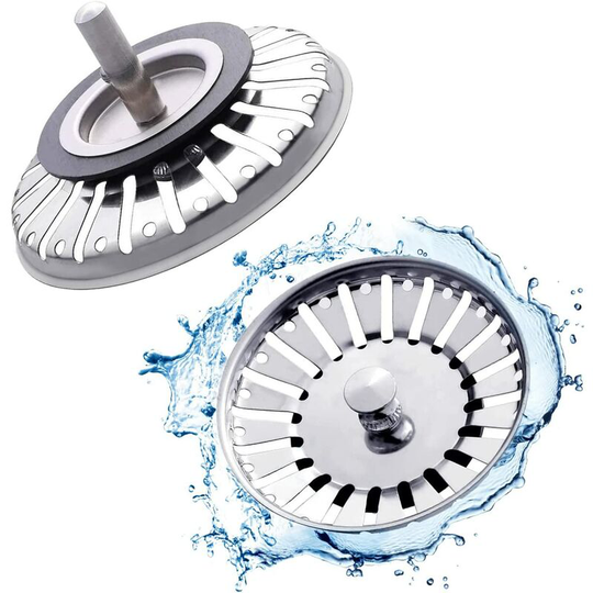 Sunflowergb - 2pcs Sink Strainer/Sink Plug Sink Stopper Hole Kitchen/Bathroom Strainer Diameter 84mm with Ball End, Stainless Steel