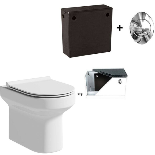 Wharfe rimless back to wall toilet and slim soft close toilet seat and concealed cistern with bottom inlet - White - Orchard