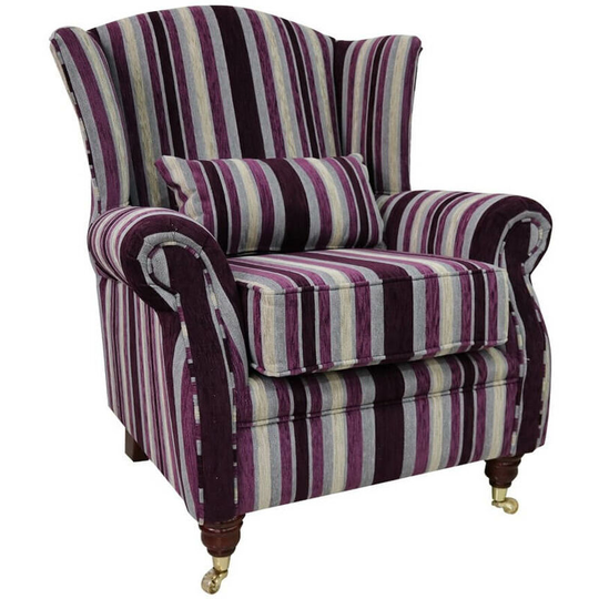 Wing Chair Fireside High Back Armchair Justin Stripe Aubergine