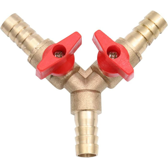BR-Vie Brass Ball Valve, 10mm, 3 Way Ball Valve Y-Type Barb Hose Connector Adapter for Faucet, Water, Gas, Oil (Pack of 1)