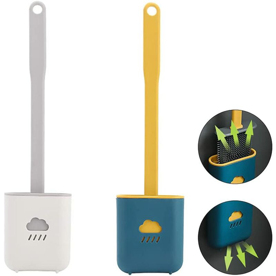 Hanging wc Brush, 2 Rooms Silicone Toilet Brush wc Brushes and Bracket Bracket Stands wc Antibacterial Silicone For Bathroom (Blue and Gray)
