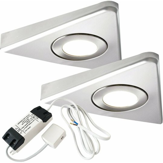 2x brushed nickel Triangle Surface Under Cabinet Kitchen Light & Driver Kit - Natural White led