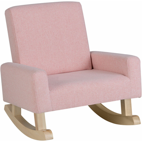 Kids Rocking Chair Children Armchair Linen Upholstered Sofa w/ Solid Wood Legs