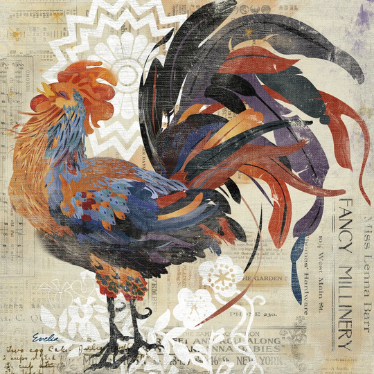 Rooster Flair V by Evelia Designs - Wrapped Canvas Graphic Art