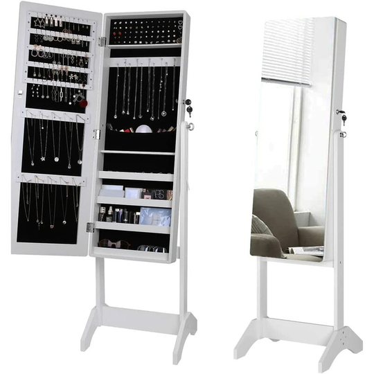 Jewellery Mirror Freestanding Cabinet Organizer Make Up Storage Box Floor Standing uk - Gizcam