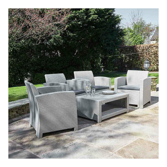 Marbella 4 Seat Rattan Armchair Outdoor Garden Set Coffee Table Grey - Grey