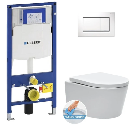 Geberit - Toilet set UP320 support frame + SATrimless wc + Soft close seat + White flush plate (GebSATrimless-H)