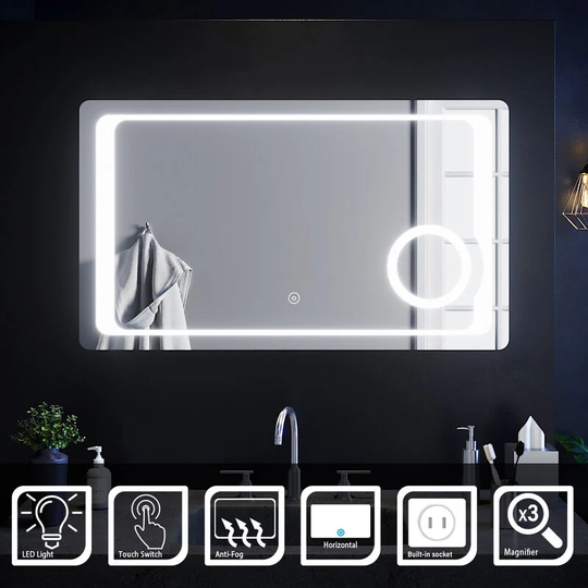 Led Bathroom Mirror with Shaver Socket Magnifying Mirror with Light Anti Fog Mirror 1000 x 600 mm Large Bathroom Illuminated Mirror - Elegant