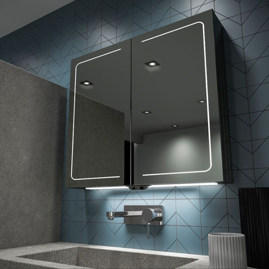 Vapor 80 Aluminium led Double Door Bathroom Cabinet 700mm h x 800mm w x 140mm d - HIB