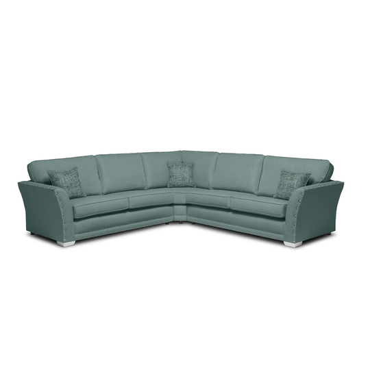 Corner Sofa And Foot Stool Linen Sky Sleek Modern Design, Luxury Fabric, Made In England