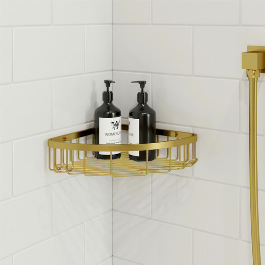 Gold Architeckt Corner Shower Caddy Basket Wall Mounted Easy Drain Bathroom - Gold