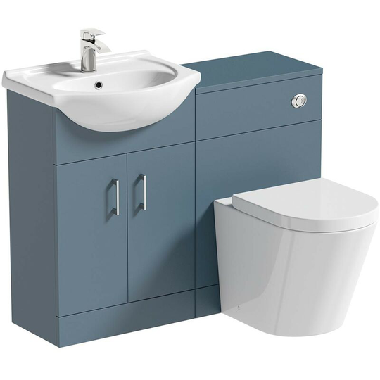 Lea ocean blue 1155mm combination and Contemporary back to wall toilet with seat - Blue - Orchard