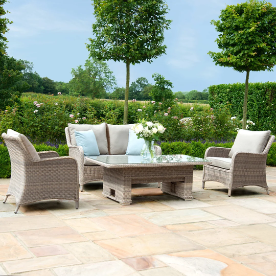 Canica 2 Seat Sofa Rattan Dining Set - with Rising Table & Footstools