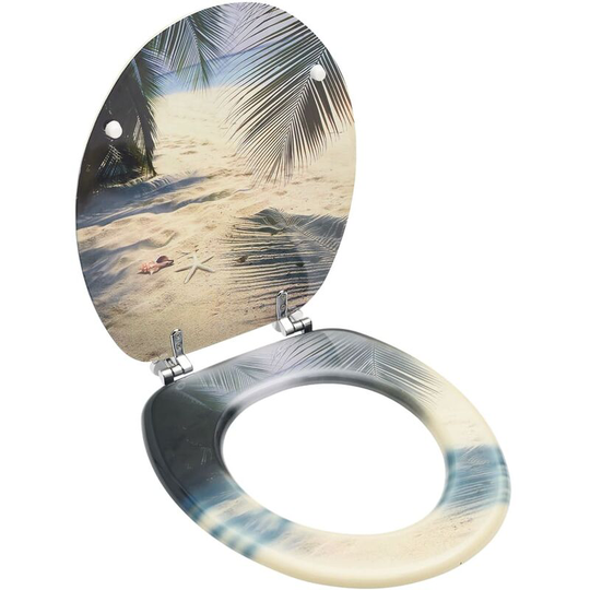 Wc Toilet Seat with Lid mdf Beach Design - Multicolour