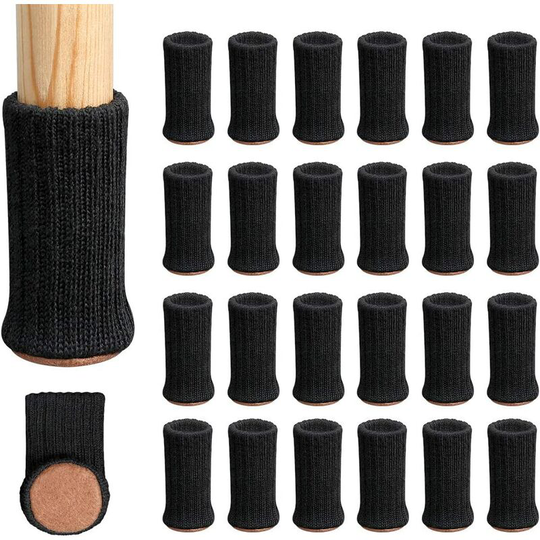 24 Pack Chair Leg Socks, Furniture Legs, Fits Chair Legs 1-2 Inch Diameter, Black