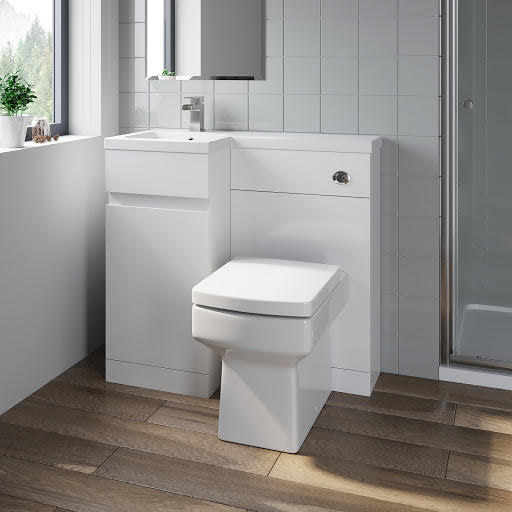 Artis Flat Pack Basin Vanity Unit & Royan Toilet Combination - 900mm Gloss White Left Hand