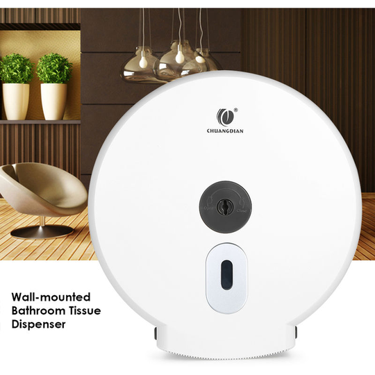 Wall-mounted Bathroom Tissue Dispenser Round Paper Towel Holder Paper Towel Dispenser Storage Box for Big Paper Towel Roll,White,White - White