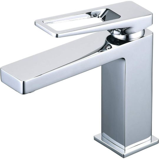 Swyeoot - Chrome Single Handle Basin Bathroom Faucet,Modern Creative Design Basin Faucet,Single Hole Aerator Faucets,Pure Brass,Silver