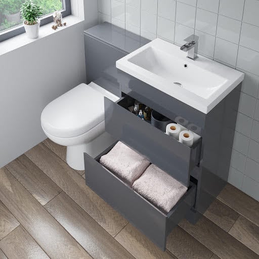 Artis Toilet & Basin Vanity Unit Combination with Drawers - 1100mm Grey Gloss