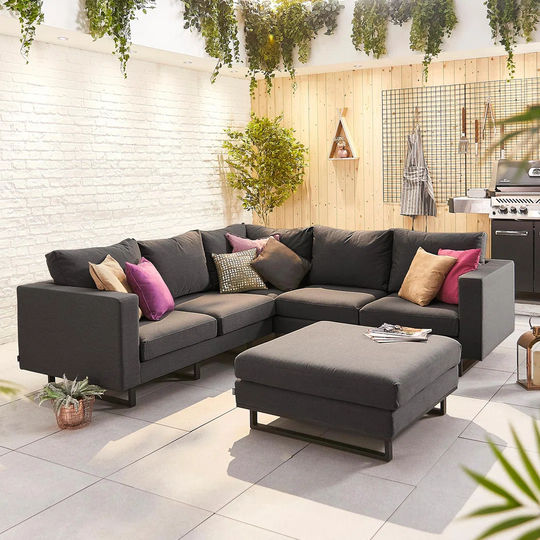 Eden Outdoor Fabric Corner Sofa Set With Footstool - Dark Grey