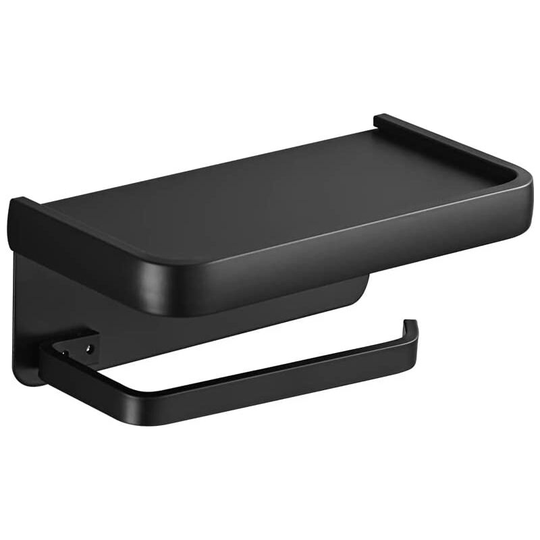 Toilet Paper Holder 3M Self Adhesive, Aluminum Wall Mounted Toilet Paper Holder, Toilet Roll Holder with Shelf Betterlife(Black)