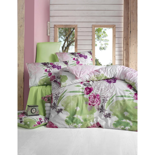Hanish Green/Fuchsia/White/Pink Cotton Satin 210 TC Modern & Contemporary 2 Piece Duvet Cover Set