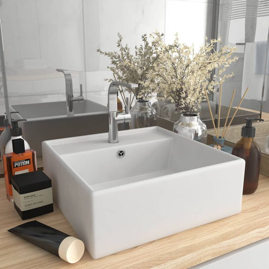 Luxury Basin Overflow Square Matt White 41x41 cm Ceramic FF146943_UK - Topdeal