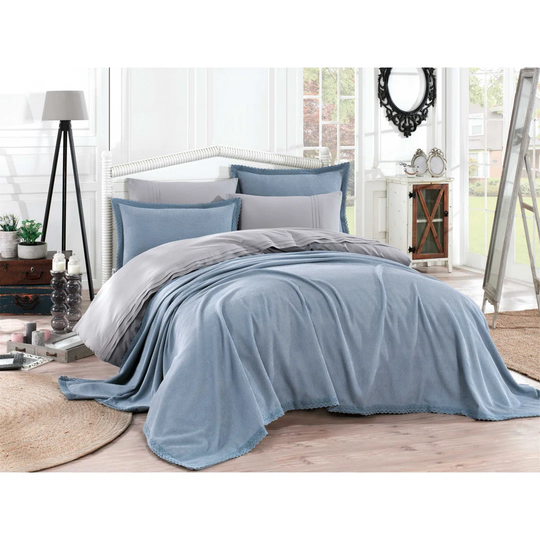 Cooley Blue/Grey 100% Cotton Duvet Cover Set