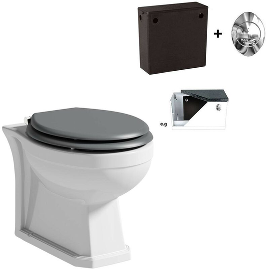Thebathco - The Bath Co. Camberley back to wall toilet with grey soft close seat and concealed cistern - White/Grey