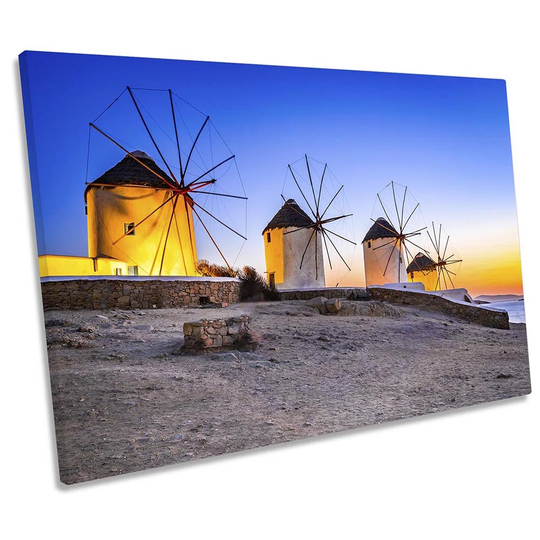 Mykonos Greek Windmills - Wrapped Canvas Photograph