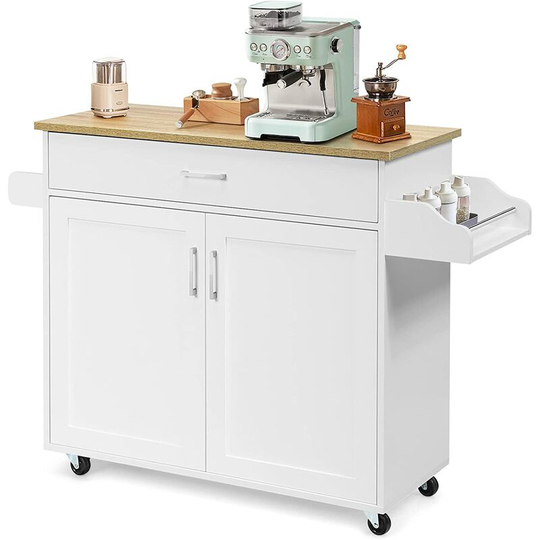 Rolling Kitchen Island with Storage, Multifunctional Storage Cabinet with Towel Rack, Spice Rack, Large Drawer & Adjustable Shelf, 116 x 40 x 85 cm