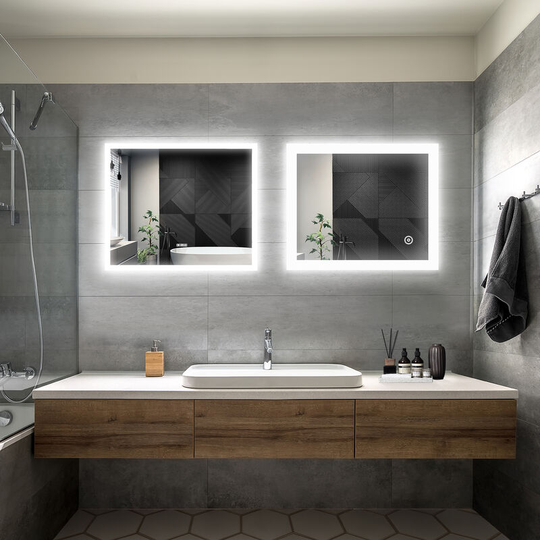 Bathroom led Mirror Modern Wall Mounted Rectangular Bathroom Mirror 600x500mm + 600x500mm with Demister Pad Shaver Socket Bluetooth - Elegant