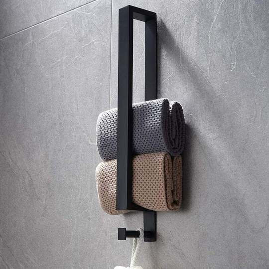 Stainless Steel Towel Rack, No Drilling Towel Rack, 40cm Self Adhesive Guest Towel Rack with Hook for Bathroom (Black)