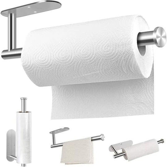1 Pack Wall Mount Paper Towel Holder, Self Adhesive or Drill Under Kitchen Cabinet, 13.2" Paper Towel Holder for Bathroom Kitchen (Silver), Towel