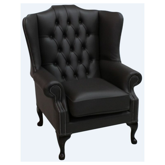 Chesterfield Mallory Flat Wing Queen Anne High Back Wing Chair Dark Chocolate Leather