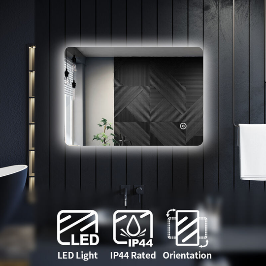 Bathroom Mirror Vertical Horizontal Aluminium Framed Mirror 700x500mm Backlit led Bathroom Mirror with Touch Sensor - Elegant