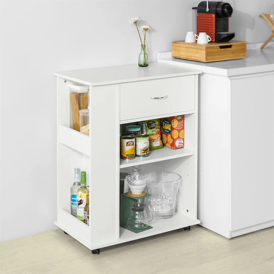 Home Office File Cabinet Printer Stand, Side Cabinet On Wheels, Storage Cabinet Cupboard, Side Table End Table, White