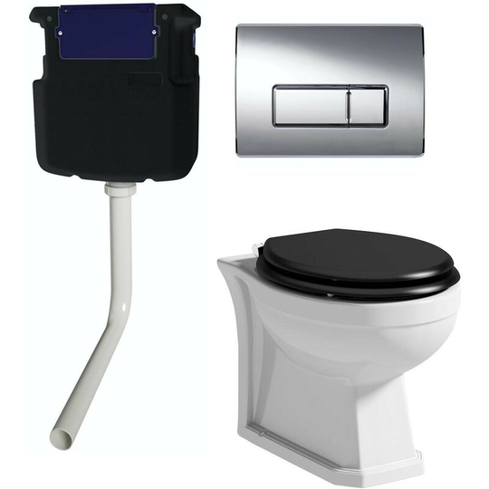 Thebathco - The Bath Co. Camberley back to wall toilet with black soft close seat, concealed cistern and push plate - White
