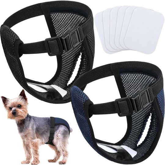2 Packs Washable Female Dog Diapers Protective Dog Pants with 6 Sanitary Napkins Menstrual Pants for Dog Heat Monthly Bleeding, Black and Blue (s