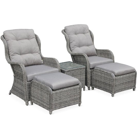 Barletta - super comfort 5-piece set - Grey Rounded polyrattan - Beige Cushions - Grey