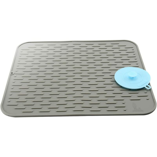 Readcly - Large Silicone Dish Drying Mat with Silicone Brush Sponge Dishwashing, Dish Draining Mat, Trivet, Heat Resistant Kitchen Accessory, 45×40cm