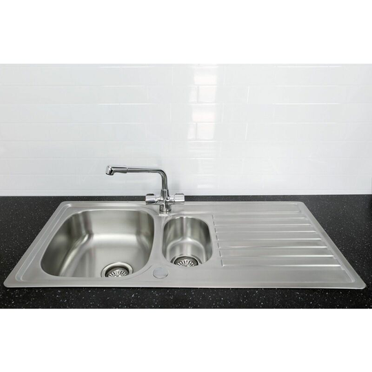 Inox Kitchen Sink 1.5 Bowl Reversible Drainer Manhattan Mixer Tap Chrome - White - Bristan