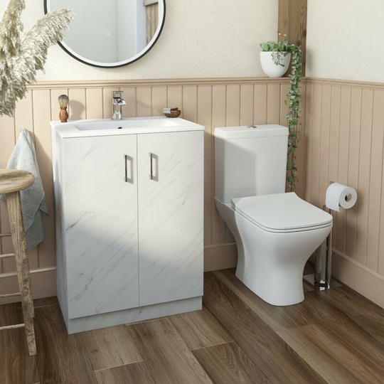 Orchard - Lea marble floorstanding vanity unit 600mm and Derwent square close coupled toilet suite - White