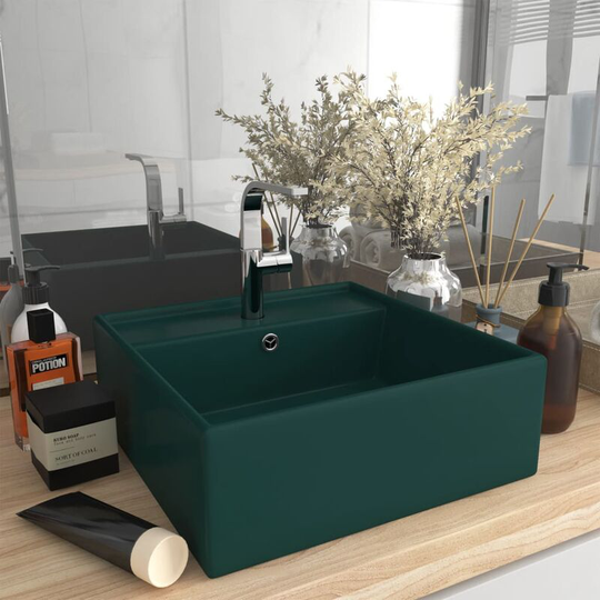 Luxury Basin Overflow Square Matt Dark Green 41x41 cm Ceramic - Green