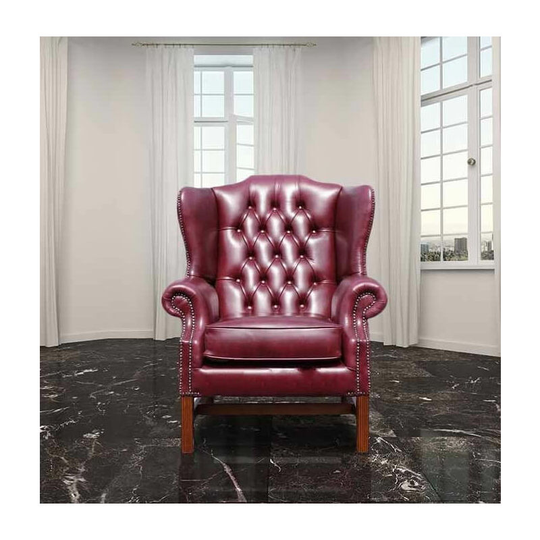Chesterfield Georgian High Back Wing Chair uk Manufactured Old English Burgandy