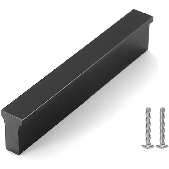 Kitchen Cabinet Handle, Matte Black Aluminum Cupboard Door Handles Hole Distance 128mm 10 Units Drawer Knobs with Screws