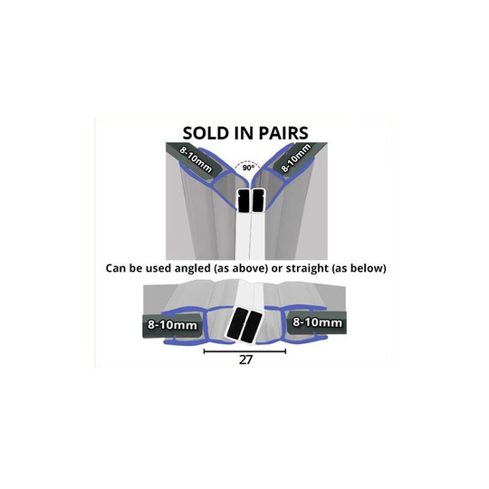 Magnetic Shower Seal for Screens or Doors | Fits 8, 9 or 10mm Glass | Sold as Pairs | MAG012 (200cm) - Chrome